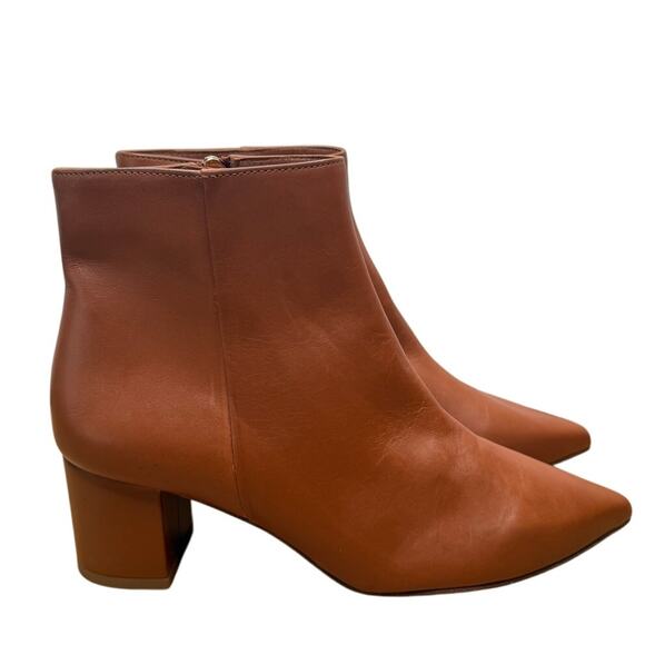NEW L'AGENCE Jeanne II Pointed Toe Boots Bootie Luggage Brown Leather Side Zip - Picture 1 of 9